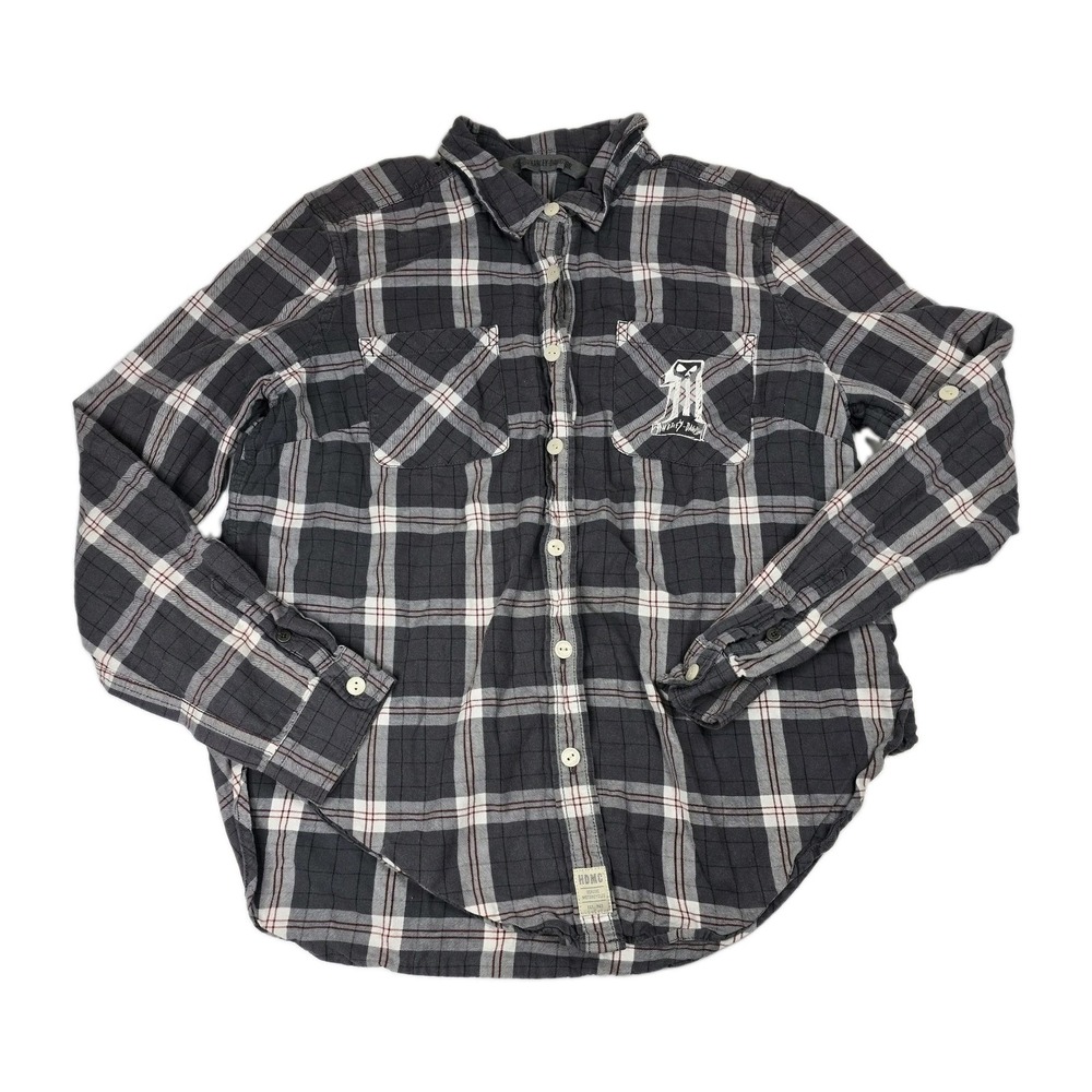 Harley-Davidson Shirt Womens XL Plaid HDMC Skull Roll Tab Sleeve Cotton XL
